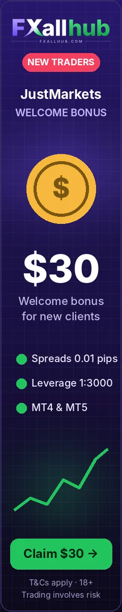 JustMarkets $30 welcome bonus for new traders – claim now